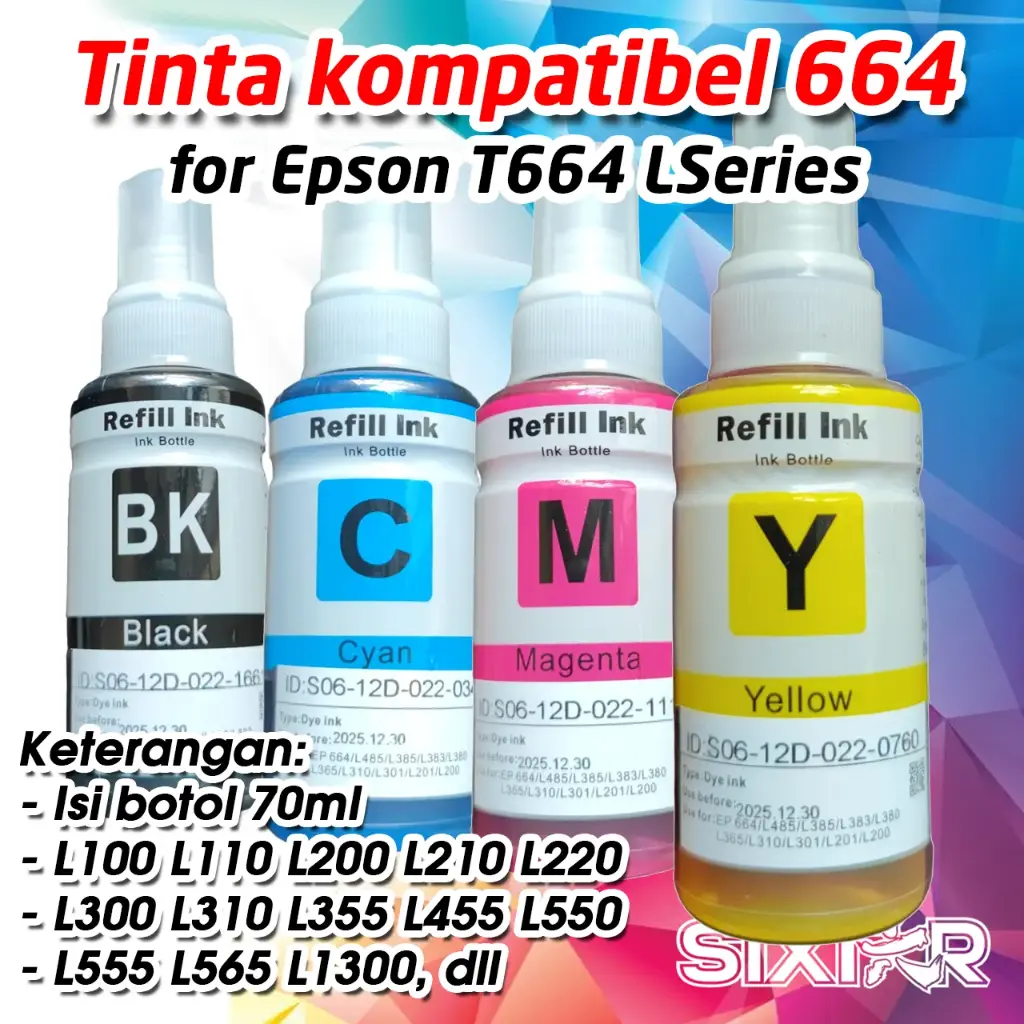 [RFET664-CMYK-1] TINTA Printer EP T664 664 L-SERIES L100 L110 L120 L130 L200 L210 L220 L300 L310 L355 L360 L365 L455 L550 L555 L565 L1300 Refill Ink Kompatibel Pengganti Original Ori