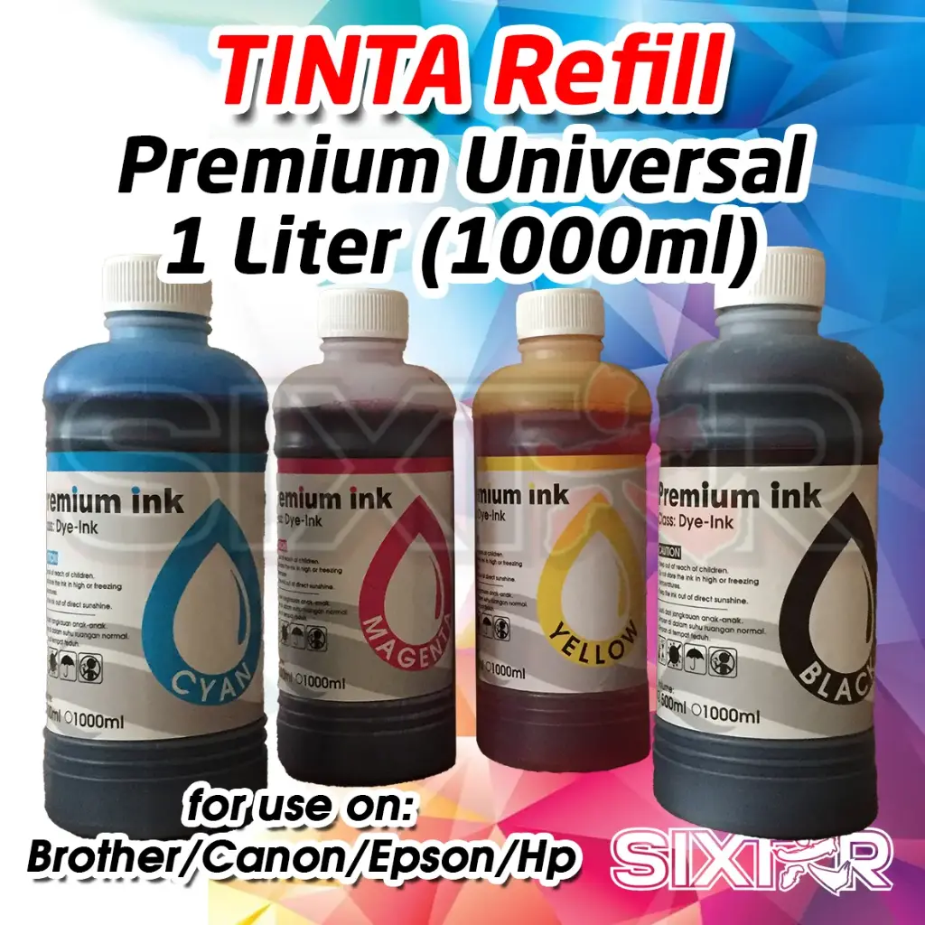 [RFINK1000ML-CMYK-1] Tinta refill ink isi ulang Literan Printer Pixma Deskjet 1000ml / 1 liter Kompatibel Pengganti Original